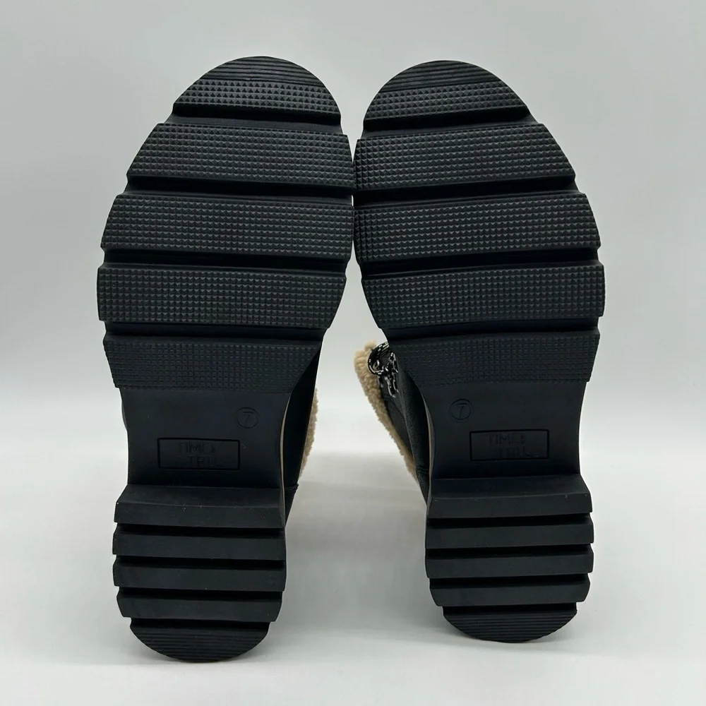 Time & Tru Black Winter Hiker Boots Women’s 7 Vegan All Man-Made Fur Lined – NWT